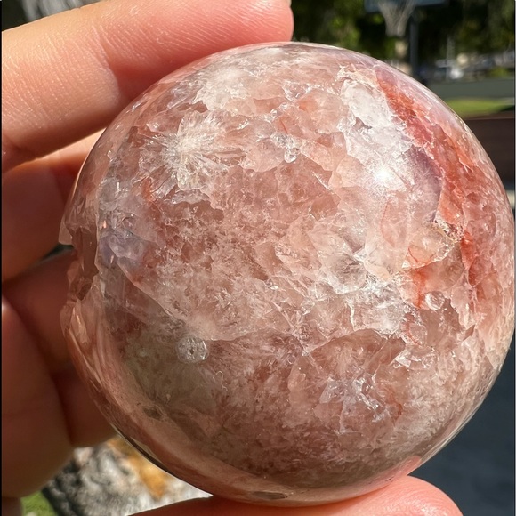 Red Quartz Flower Agate Sphere with Big Druzy Points - Picture 4 of 8